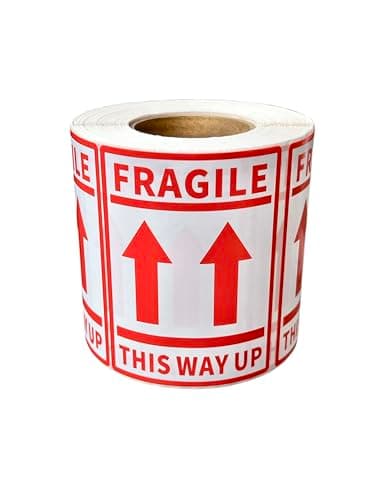 Image of 500 Fragile This Way Up Parcel Stickers, Large Size 80mm x 60mm, Self Adhesive Labels, Roll of 500