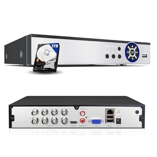 Image of 8 Channel Hybrid Security DVR Recorder with 1TB HDD, 5MP H.265+ Surveillance Video Recorders for Analog AHD, TVI, CVI, CVBS, IP Cameras