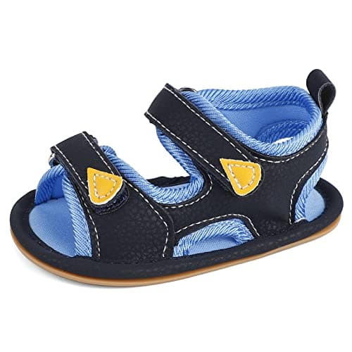 Image of MK MATT KEELY Baby Boy Girl Sandals First Walking Leather Summer Shoes with Soft Rubber Sole for Newborn Infant Toddlers,Blue,6-12 Months