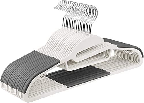 Image of Addis Non Slip Plastic Clothes Hangers 42cm, Pack of 20, Strong durable capacity, for all garments coats shirts suit jackets trousers, White Grey, One Size