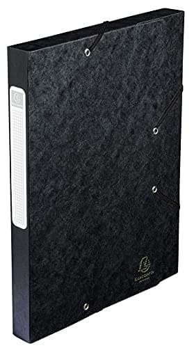 Image of Exacompta - Ref 18516H - Cartobox Pressboard Filing Box - 25 x 33cm, Suitable for A4+ Documents, Elastic Straps on 2 Corners, 25mm Spine, FSC-Certified - Black