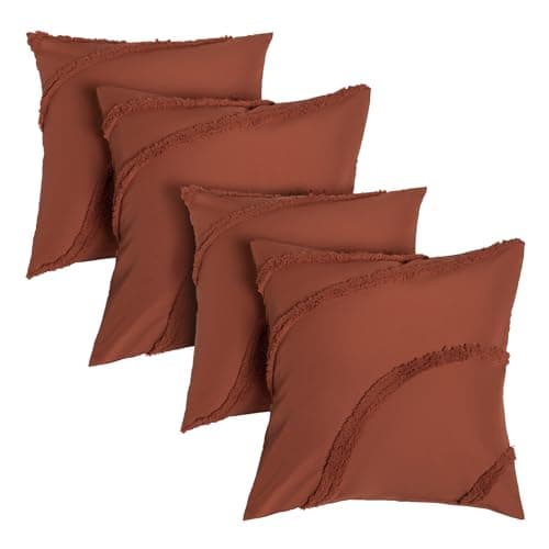 Image of OHS Rust Cushion Covers 45 x 45 Set of 4 Tufted Contour, Super Soft Comfy Decorative Square Throw Pillow Cover with Invisible Zipper Sofa Cushion Covers Home Decor for Bedroom Living Room