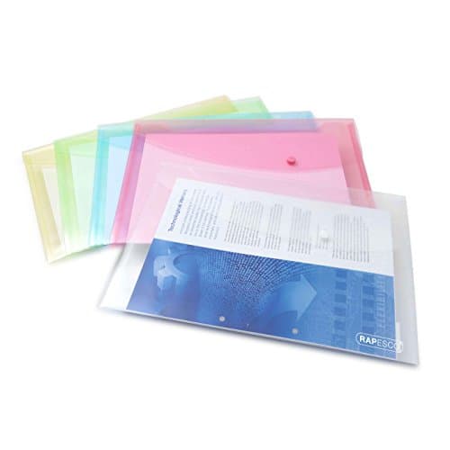 Image of Rapesco 0696 ECO Recycled Popper Wallets, A4+, Assorted Pastel Transparent Colours, Pack of 5