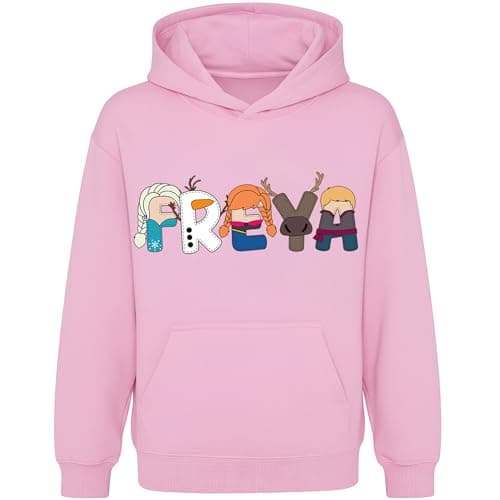Image of Fringoo Personalised Hoodie for Girls Cotton Rich Soft Hooded Sweatshirt Gift for Kids Pullover Jumper with Kangaroo Pocket Age 3/4 Pink