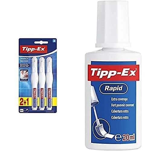 Image of Tipp-Ex Shake'n Squeeze Premium Correction Pens with Tipp-Ex Rapid Top-Quality Opaque and Clean Correction Bottle