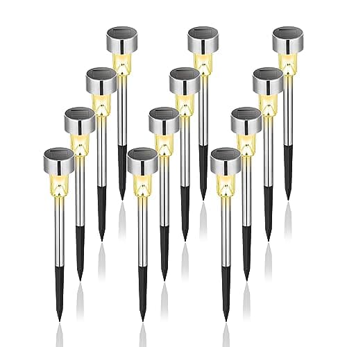 Image of GIGALUMI Solar Lights Outdoor Garden Waterproof,12 Pack,Stainless Steel LED Solar Garden Lights for Patio, Lawn, Yard and Landscape Decor, Warm White
