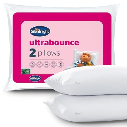 Image of Silentnight Ultrabounce Pillows 2 Pack – Soft Medium Support Comfortable Bouncy Pillows for Stomach, Back and Side Sleepers – Machine Washable and Hypoallergenic Bed Pillows – Pack of 2