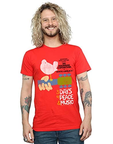 Image of Absolute Cult Woodstock Men's Festival Poster T-Shirt Red Medium