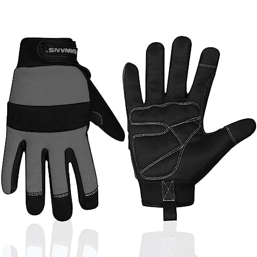 Image of SAWANS Safety Work Gloves Gardening Working Gloves Mens Women Mechanic Construction Utility Flexible Padded Palm Protection Touch Screen Breathable Builder Multi-Functional (L, Black/Grey)
