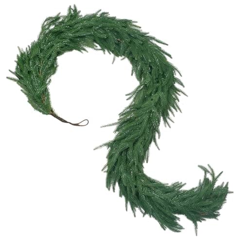 Image of HOPEME 6FT Norfolk Pine Garland 1-Pack, Real Touch Artificial Christmas Greenery for Indoor & Outdoor Use, Flexible Faux Pine Garland for Mantel, Staircase, Door & Festive Home Décor