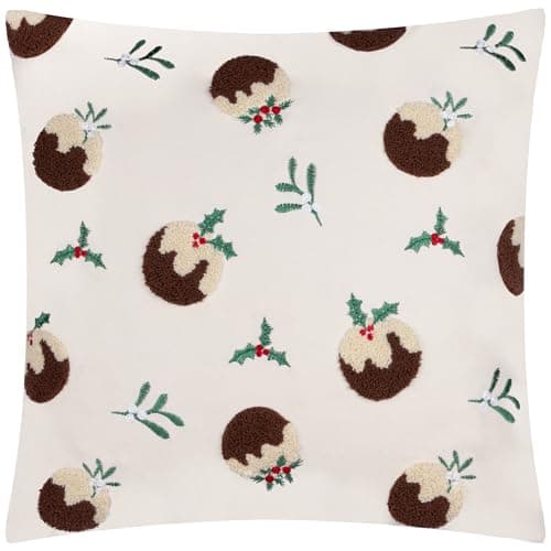 Image of furn. Puddings Cushion Cover – Festive Christmas Tufted Textured Decorative Cushion Cover with Velvet Reverse (Multicolour - 45x45cm)