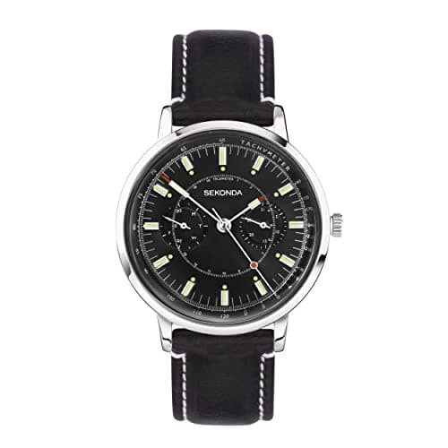 Image of Sekonda 1978 Mens 38mm Quartz Watch in Black with Analogue Day/Date Display, and Black Leather Strap 30098