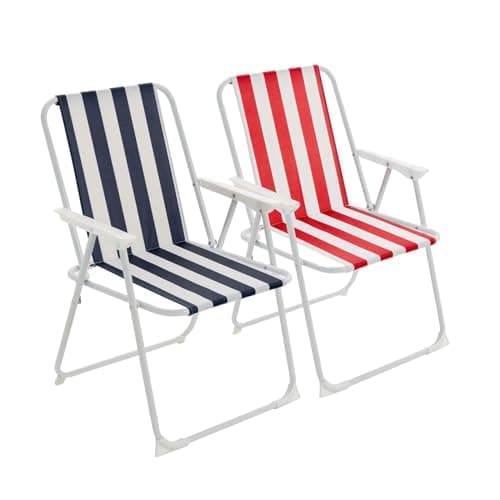 Image of Harbour Housewares Folding Beach Deck Chairs - Blue/Red Stripe - Pack of 2 - Metal Outdoor Patio Seat Lightweight Portable Deck Chair for Picnic, Garden, Camping, Fishing