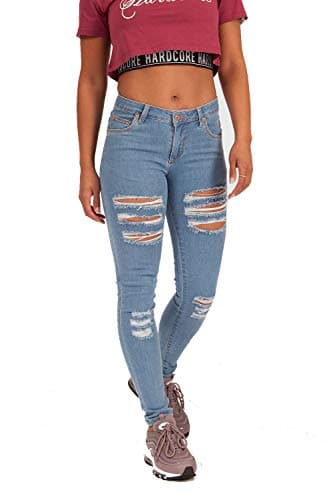 Image of Hardcore Ladies Cotton Rich Soft Touch High or Mid Rise Denim Skinny Jeans (Dakota - Light Wash, 28W)