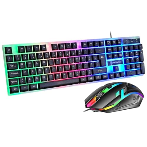 Image of JUSTOP USB Wired Keyboard and Mouse Set, Luminous LED Lights, Full Size Slim Keyboard, LED Gaming Mouse, Game or Business, UK Layout, For PC, Laptop, Windows And Mac, PS4, PS5, Xbox One etc