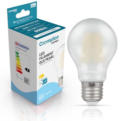 Image of Crompton Lamps Filament GLS LED Light Bulb ES-E27 | 7W = 60W Equivalent | Warm White 2700K | Energy Efficient | Edison Screw Lightbulb | Long Life 10,000-Hrs | Pearl Glass | Dimmable