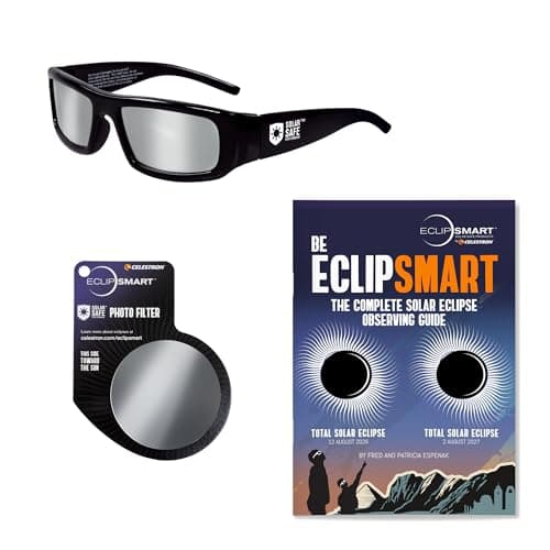 Image of Celestron EclipSmart 3 Piece Solar Eclipse Observing & Imaging Kit. Glasses, camera filter and Eclipse Book