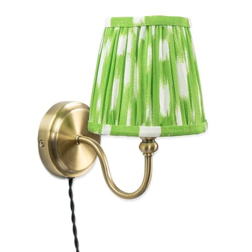 Image of ValueLights | Plug-in Antique Brass Wall Light with Green Pleated Fabric Lampshade | Wall Lamps & Sconces, Home Décor & Improvement Essential
