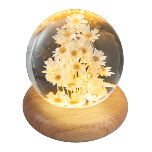 Image of DONGKER Daisy Decor Night Light,2.7 Inch Dandelions Crystal Ball Lamp with Wooden Base & Resin Cover for Men Women Friends Sister Birthday Christmas Thanksgiving Aesthetic Present