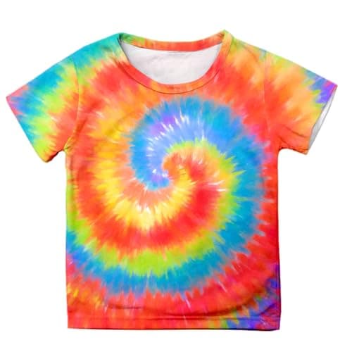 Image of Kids Tie Dye T-Shirt Boys Girls Sports Tshirts Hippie Rainbow Print Tee Tops Short Sleeve Tee Comfortable Shirts Top Casual Summer Tees Unisex Crew Neck T Shirt for Children (Multicolour, 3-4 Years)