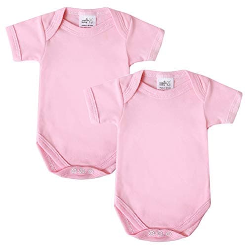Image of Baby Bodysuits, Baby Vests, Newborn Vests, Cotton Short Sleeved, British Made for Boys or Girls, 2 Pack, Pink, Newborn