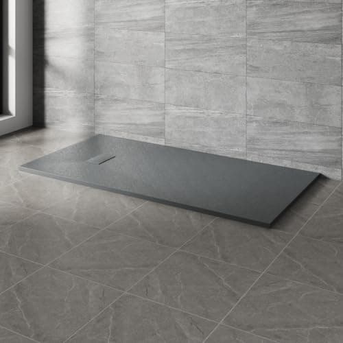 Image of NRG 1800x900mm SMC Rectangle Shower Tray Anthracite Slip-Resistance Bathroom Shower Base Easy to Clean