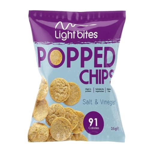 Image of LighterLife Light Bites Popped Chips, High Protein Crisps Salt & Vinegar Multipack 28 x 25g, 91 Calories & 11.2g Protein, Low-Calorie, Low Carb Healthy Snacks for Weight Loss and Weight Management