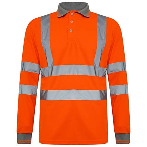Image of FAIRY BOUTIQUE® Hi Viz High Visibility Long Sleeve Polo Shirts, Mens Reflective Tape Safety Hi Vis Security Work Breathable Lightweight Workwear T-Shirt Tops (Orange, Large)