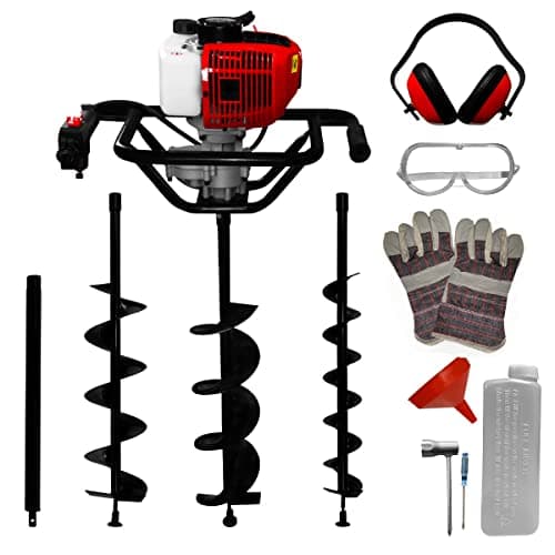 Image of T-Mech Earth Auger Fence Post Hole Borer Ground 52cc Petrol Spiral Digger 3 Pillar Drill Bits Attachments 4 6 8 Inch Extension Pole 80cm 3HP 9000rpm 2 Stroke