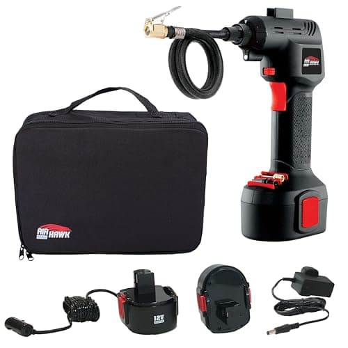 Image of Air Hawk MAX - Rechargeable Air Compressor, Tyre Inflator, Automatic Pump with Five Different Nozzles Compact, Digital, Cordless with LED Light (As seen on High Street TV)