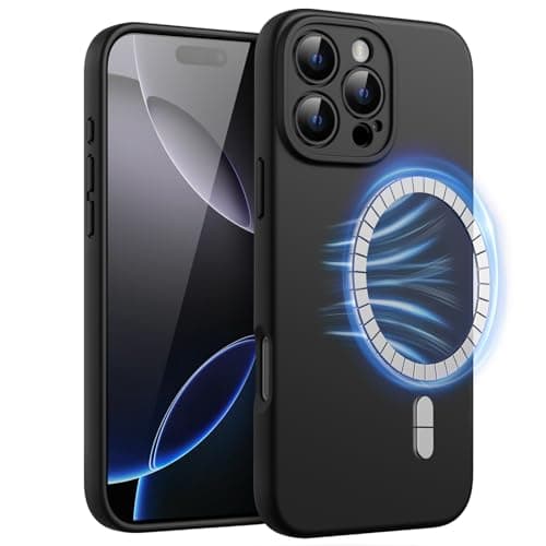 Image of JETech Magnetic Silicone Case for iPhone 16 Pro 6.3-Inch, Compatible with MagSafe, Silky Soft Touch, Shock Absorbing Phone Cover with Camera Lens Full Protection (Black)