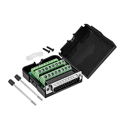 Image of sourcing map D-sub DB25 Breakout Board Connector with Case 25 Pin 2-row Male Port Solderless Terminal Block Adapter with Thumb Screws