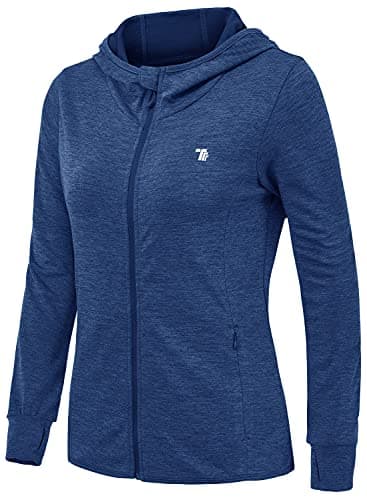 Image of donhobo Women's Running Jackets with Thumb Hole,Long Sleeve Gym Sport Zip Up Hoodie Top Breathable Quick-Dry Tops with Zip Side Pocket Navy S