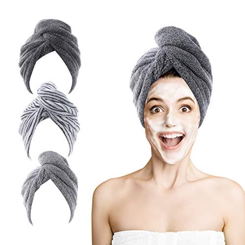 Image of ROSSHINE Microfibre Hair Towel Wrap, 3 Pack Hair Turban Towel 65x25 cm, Soft and Anti Frizz Head Towel, Super Absorbent Quick Drying Curly Hair Towel for Women Girl Wet Long Thick Hair