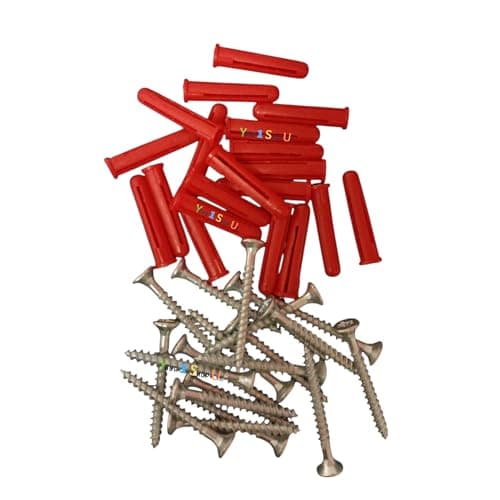 Image of Your 1 Shop UK Wall Plugs and Screws Set, 20 Red 6mm Wall Plugs with 20 Pozi Countersunk Twinthread Screws, 8 x1.5 Inches for Stone Brick Concrete Red Expansion Plugs