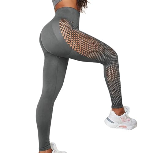 Image of Tupumo Sexy Yoga Leggings for Women, High Waisted Compression Pants with Mesh Side Details, Tummy Control, Breathable Workout Leggings for Running and Sports (S Grey)