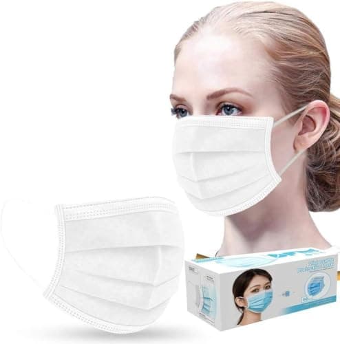 Image of BASIC HOUSE FACE MASK - 3PLY - DISPOSABLE Nose & Mouth Cover with 3-Layer Material, Elastic Ear Loops & Comfortable Universal Design for Adults & Kids Color White (50 PCS)