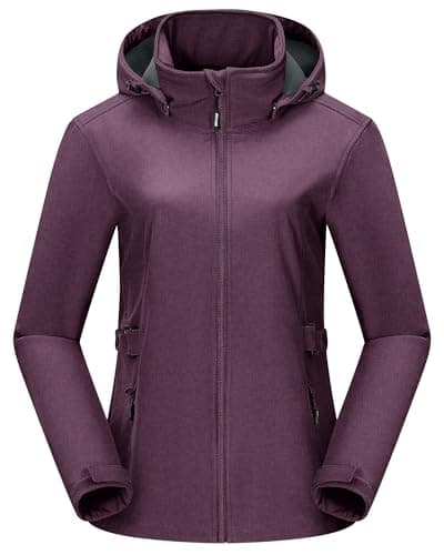 Image of Outdoor Ventures Women’s Waterproof Softshell Jacket with Datachable Hood Fleece Lined Outdoor Jacket Ladies Hiking Short Coat Casual Outerwear Jacket Hiking Camping Violet Red S
