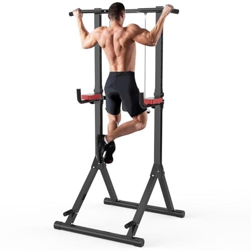Image of Dskeuzeew Power Tower Dip Station Pull Up Bar for Home Gym Strength Training Workout Equipment, Adjustable Height Multi-Function Power Tower, 150KG Weight Capacity