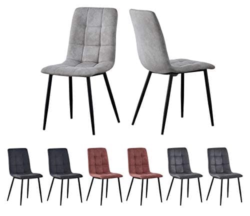 Image of Set of 2 Faux Matte Suede Leather Dining Chairs With metal Legs home& restaurants henri (Light Grey)