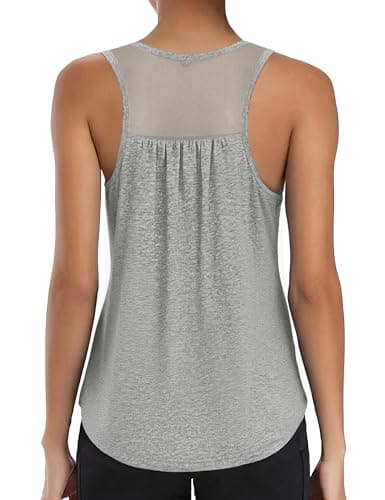 Image of Wayleb Women Tank Tops Loose Fit Sports Running Gym Vests Mesh Back Seamless Pilates Summer Sports Tops Grey