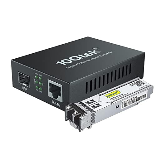 Image of Gigabit Ethernet Media Converter with a 1Gb SFP SX LC Multimode Module, 10/100/1000M RJ45 to 1000Base-SX, up to 550m, with a British Power Supply