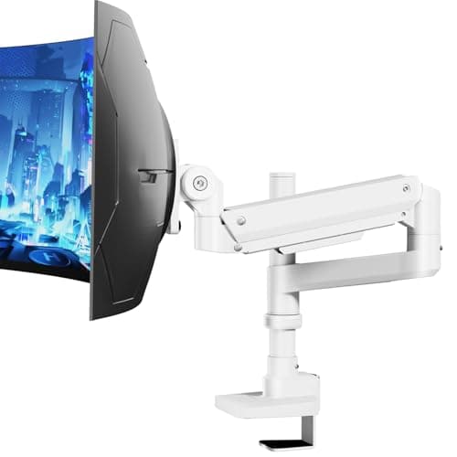Image of Ultrawide Monitor Mount – Heavy-Duty Gas Spring Arm for 17-57” Monitors, Weight Capacity 2~20kg, Height Adjustment, Cable Management, VESA 75/100 mm, White