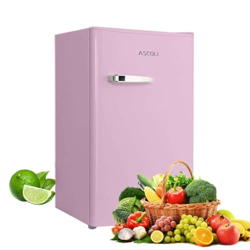 Image of ASCOLI Retro Mini Fridge 85L, Compact Refrigerator, Under Counter Fridge, Direct Cooling, Super Quiet, Adjustable Racks, Metal Handle, Mechanical Control, Led Light