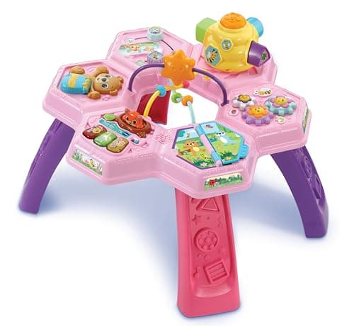 Image of VTech Baby Busy Bee Activity Table Pink, Interactive Play, Songs and Melodies, Develops Motor Skills, Sensory Development, Cause and Effect, Suitable for Ages 6, 9, 12 Months Plus, English Version