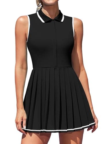 Image of ATTRACO Tennis Dress for Women with Shorts and Built in Bra Tennis Skirts with Pockets Athletic Dresses Black M
