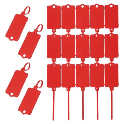 Image of PATIKIL 150Pcs Blank Waterproof Plastic Tags, Label Seal Shipping Tags Key Storage Marker Ties Hang Tags Reusable Writable with Zip Tie for Labeling Luggage, Red 2.48 x 1.46 Inch