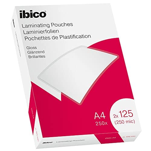 Image of Ibico A4 Laminating Pouches, 250 Micron (2x125), High Document Protection & Durability, Pack of 250, Gloss Finish, Crystal Clear, 628605