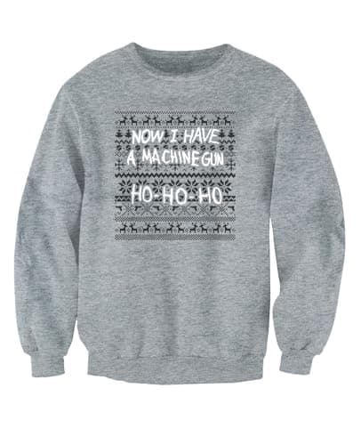 Image of Now I have a Machine Gun Ho Ho Ho Die Hard Inspired Adults Christmas Jumper Sweatshirt (UK, Alpha, XXL, Regular, Regular) Grey