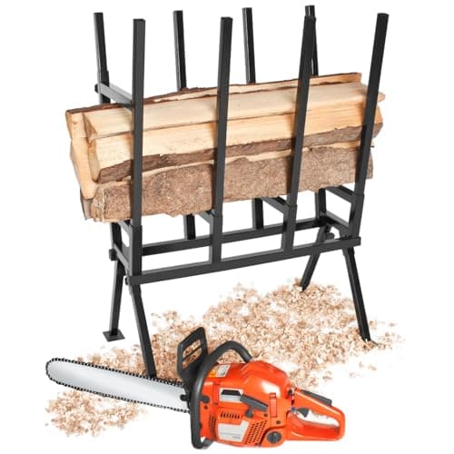 Image of tectake® Log Saw Horse in Durable Steel with Locking Bracket, Sturdy Work Horse with 400 kg Load Capacity & Height-Adjustable Feet, Easy Disassembly & Storage, Ideal DIY & Wood Cutting Tools - Black